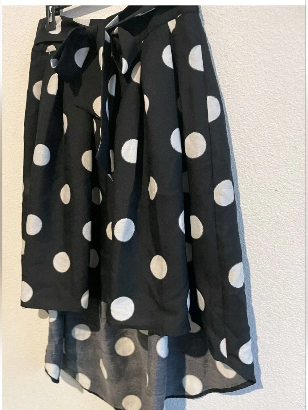 Ark n c. Black W/ White Polka Dots High-Low Hem Skirt Belted Midi Large